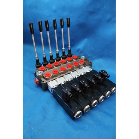 6 SECTIONS DIRECTIONAL CONTROL VALVE GALTECH Q95 120 l/min 31 GPM Electric solenoid 12V + levers