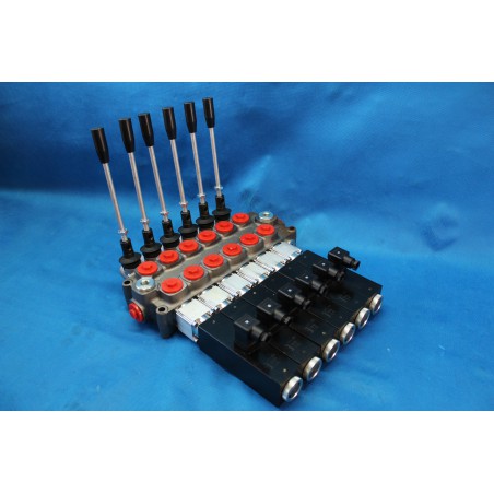 6 SECTIONS DIRECTIONAL CONTROL VALVE GALTECH Q95 120 l/min 31 GPM Electric solenoid 12V + levers